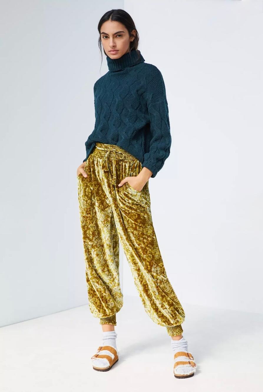Anthropologie Women's Gold Green Gloria Velvet Jogger Pants Size S